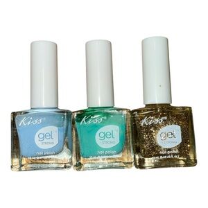 Kiss Gel Strong Nail Polish Trio - Light Blue, Green, Glittery Gold